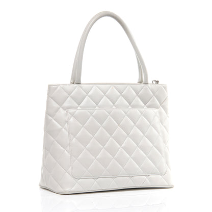 Chanel Caviar Medallion Tote White SHW 3 of 7