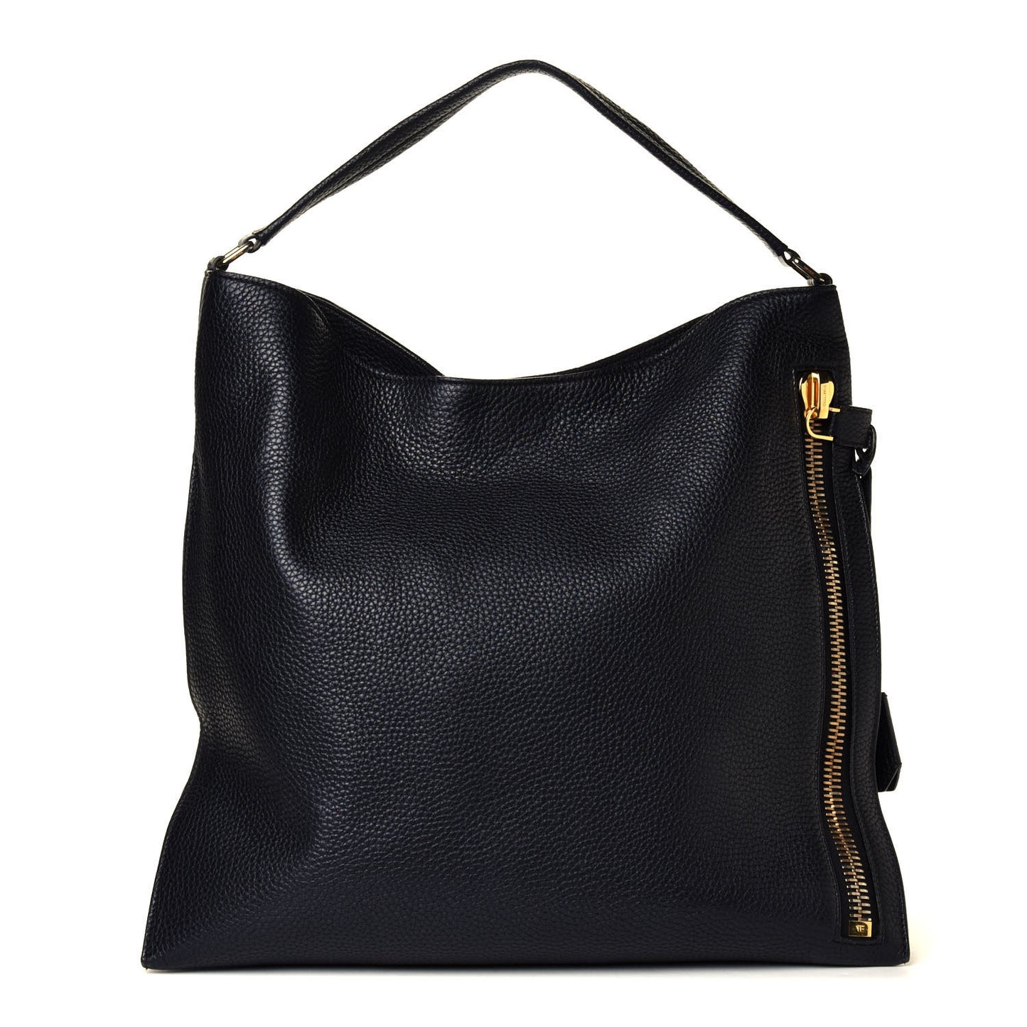 Pebbled Calfskin Large Alix Padlock Zip Hobo Bag Black