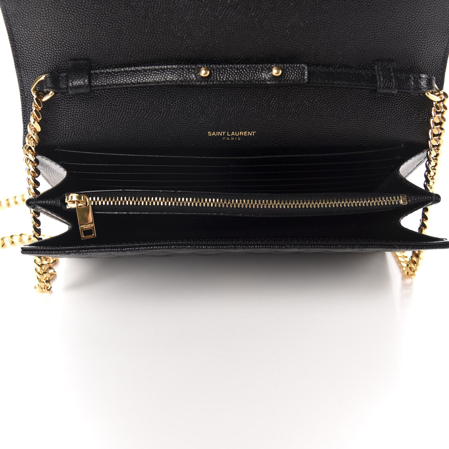 Grain De Poudre Mixed Matelasse Triquilt Monogram Chain Wallet Black