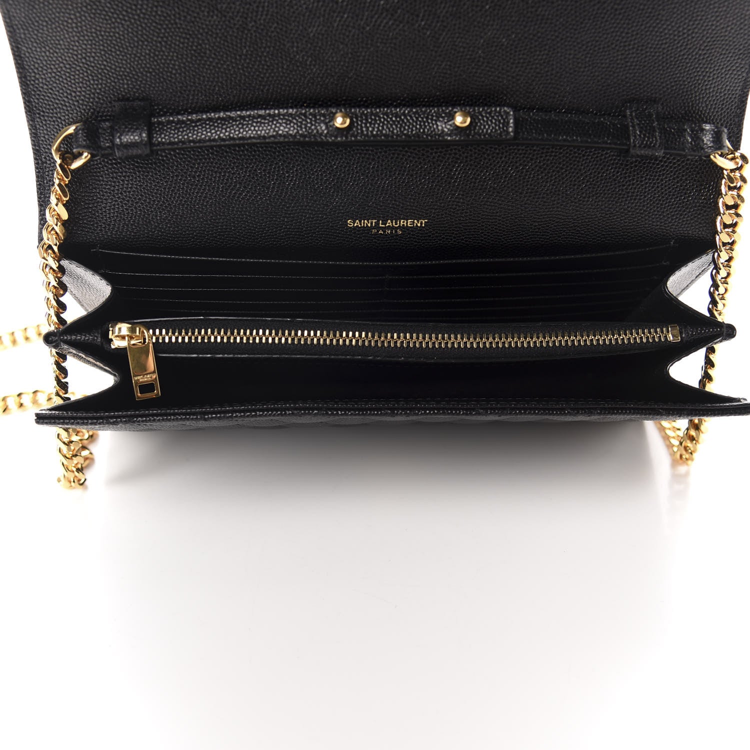 Saint Laurent Grain De Poudre Mixed Matelasse Triquilt Monogram Chain Wallet Black 5 of 11