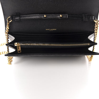 Saint Laurent Grain De Poudre Mixed Matelasse Triquilt Monogram Chain Wallet Black 5 of 11