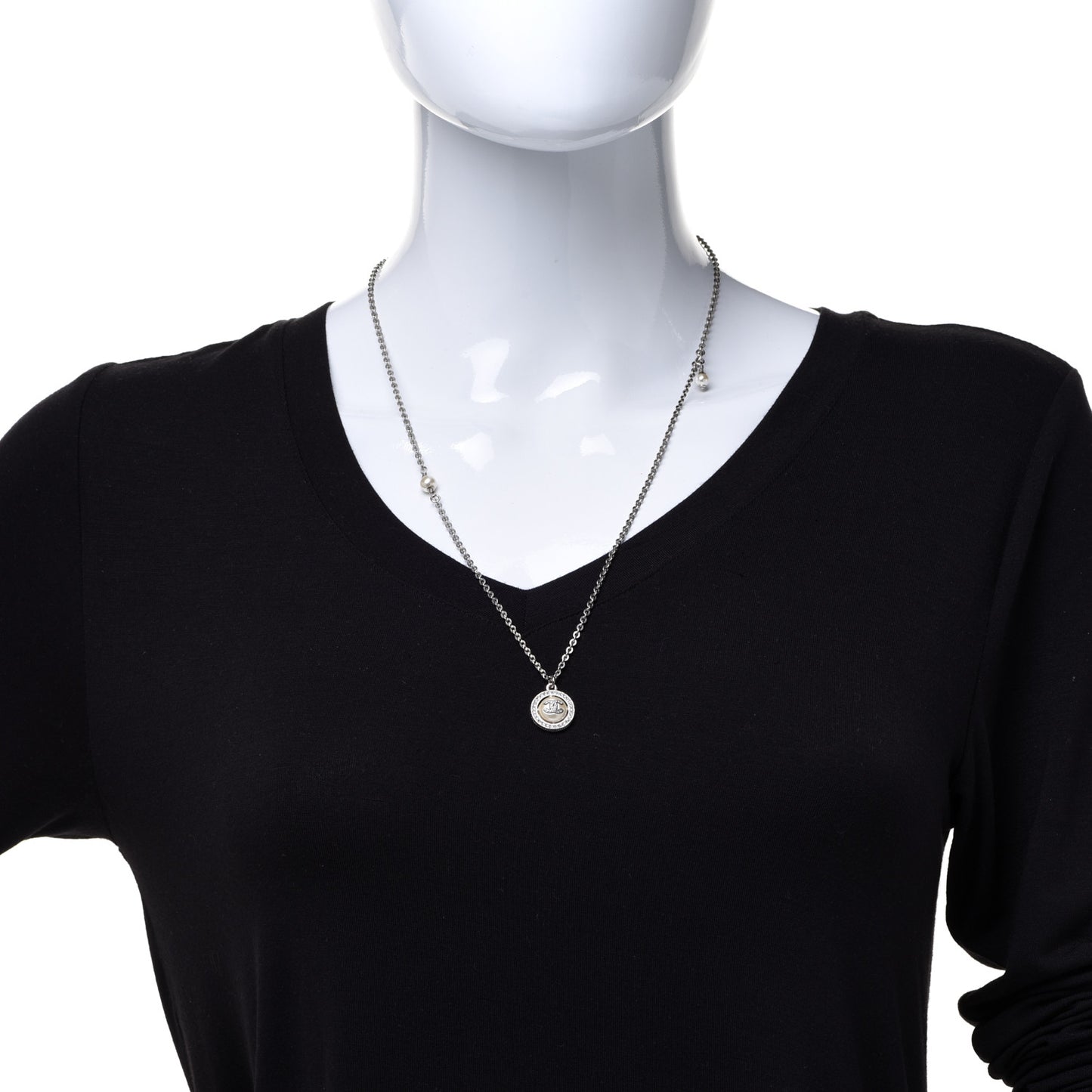 Pearl Crystal CC Necklace Silver