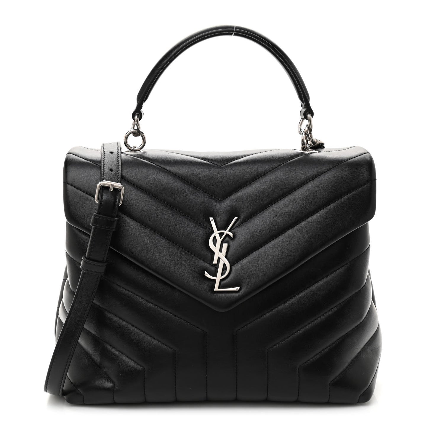 Calfskin Y Quilted Monogram Medium Loulou Satchel Black