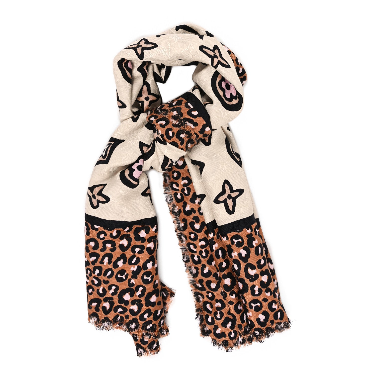 Louis Vuitton Silk Wool Wild At Heart Shawl Caramel Creme Black 2 of 4