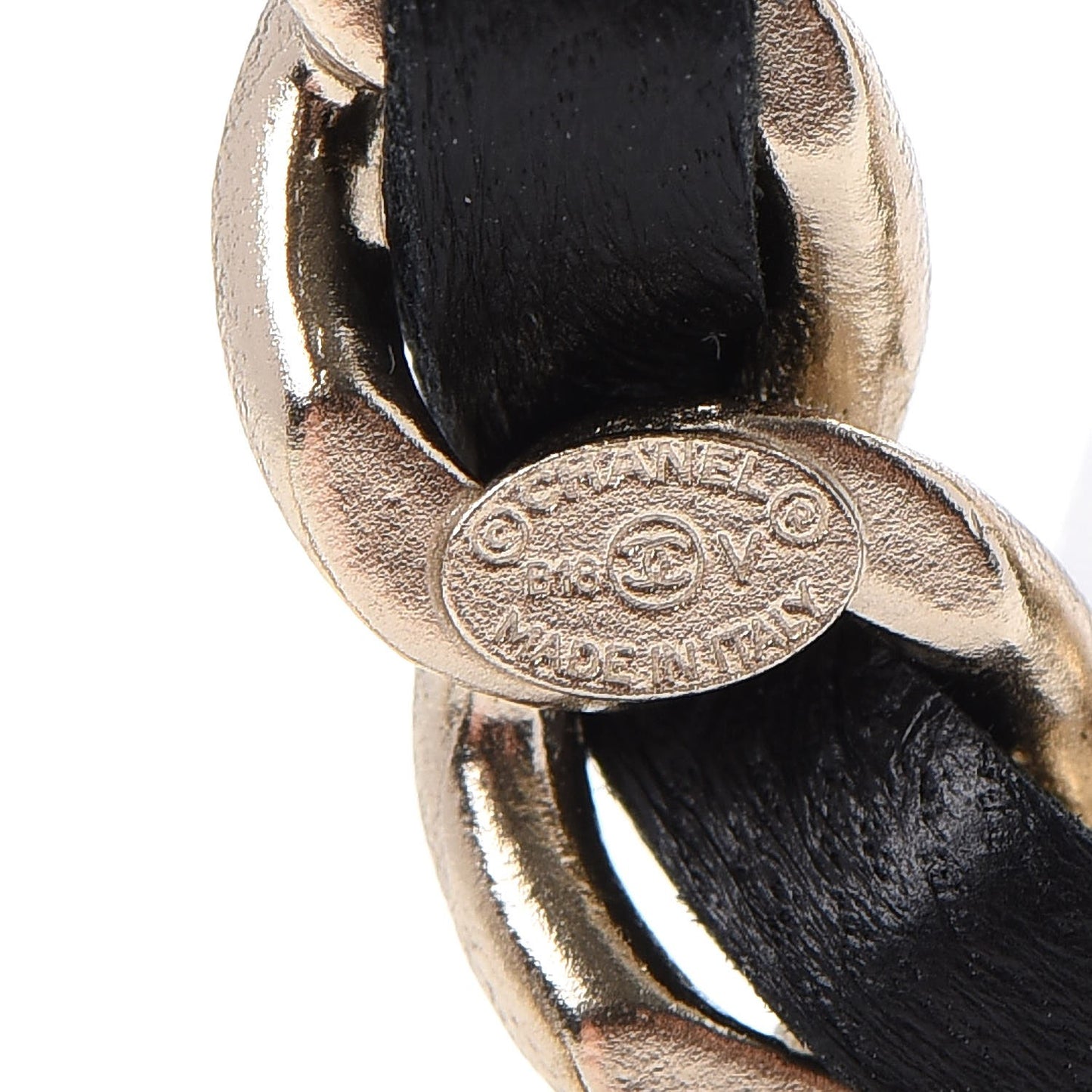 Lambskin Chain CC Brooch Black Gold