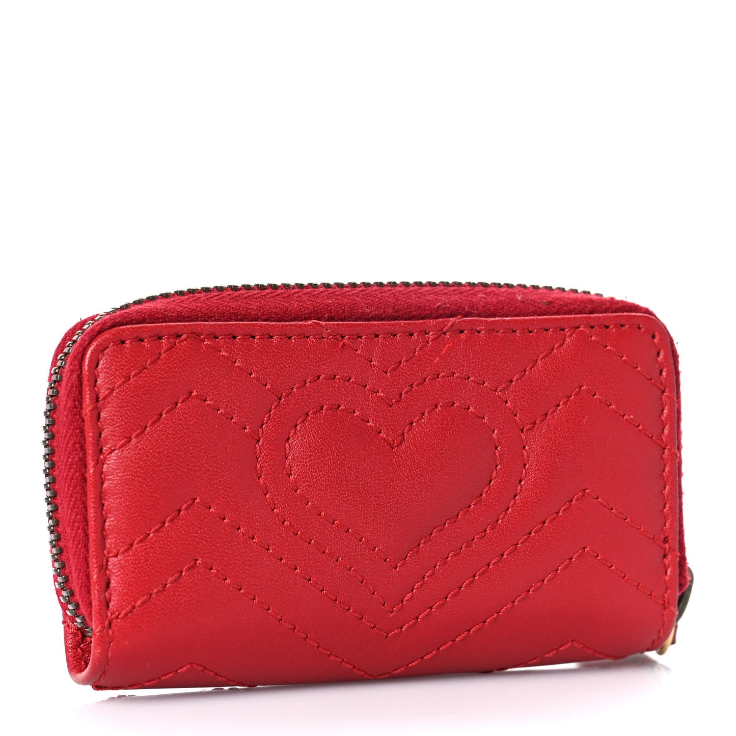 Calfskin Matelasse GG Marmont Zip Around Key Case Hibiscus Red