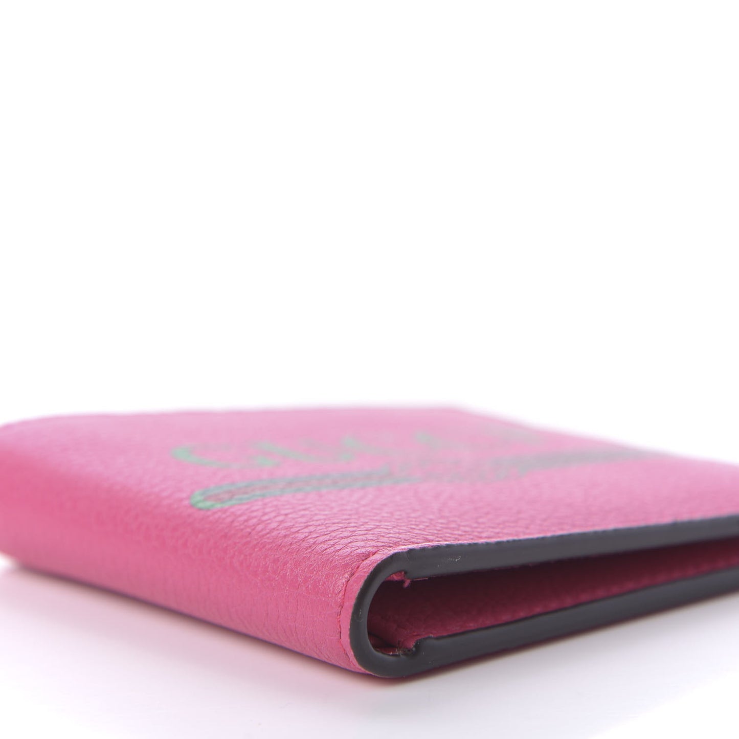 Grained Calfskin Logo Bi-Fold Wallet Box Pink Green