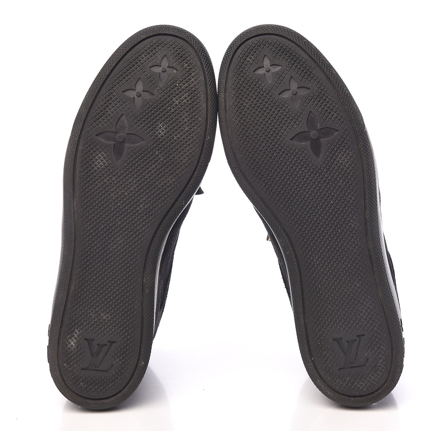Louis Vuitton Calfskin Suede Monogram Cliff Top Wedge Sneakers 38.5 Black 7 of 14