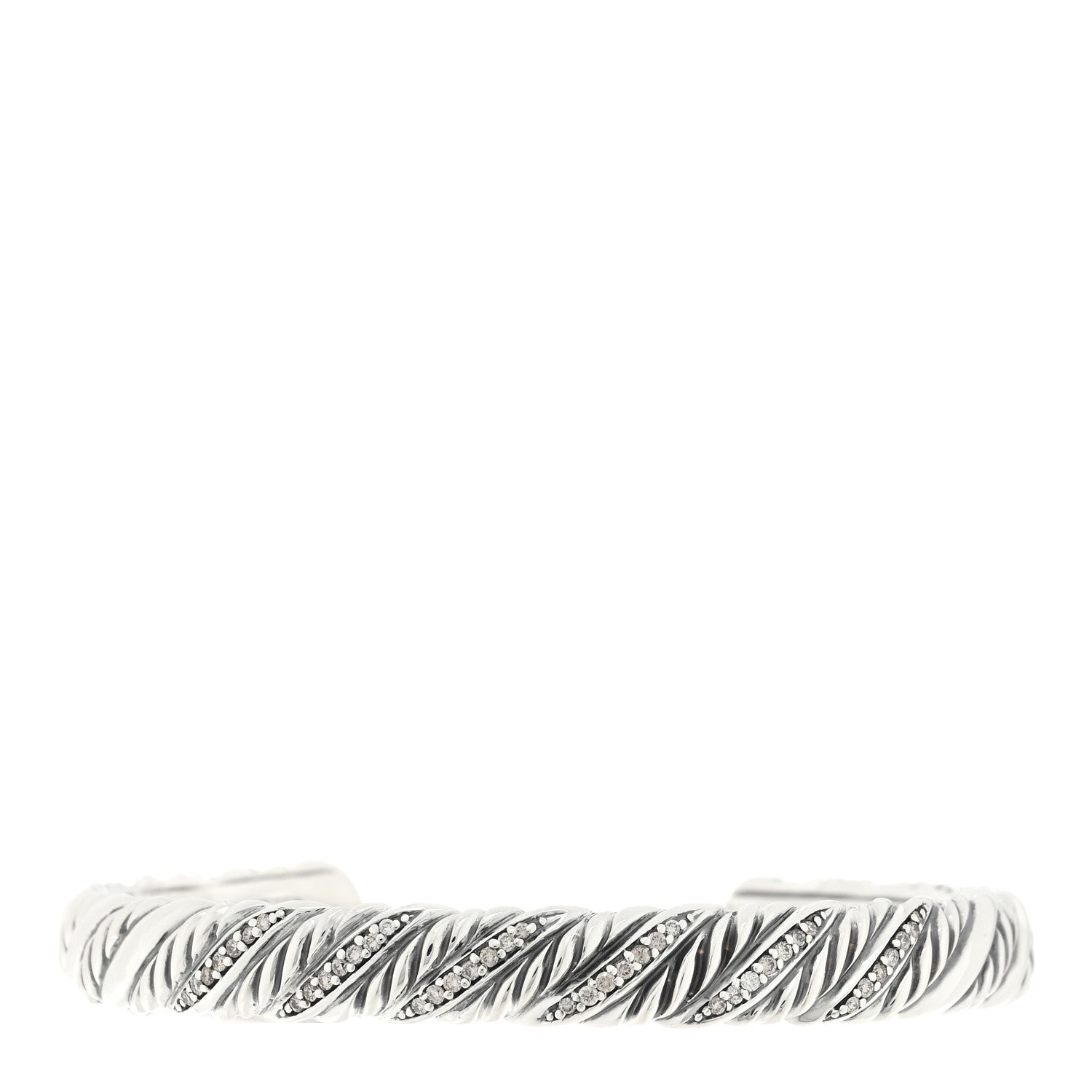 David Yurman Sterling Silver Diamond Narrow Sculpted Cable Cuff Bracelet 1 of 3