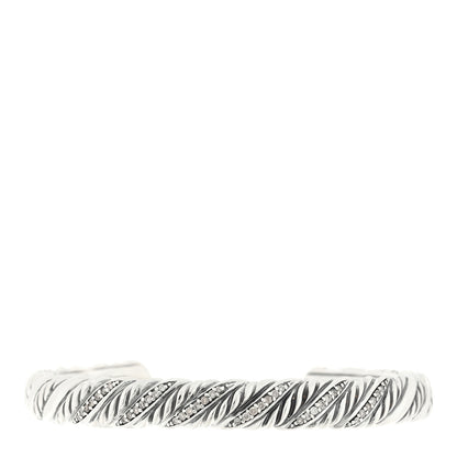 David Yurman Sterling Silver Diamond Narrow Sculpted Cable Cuff Bracelet 1 of 3