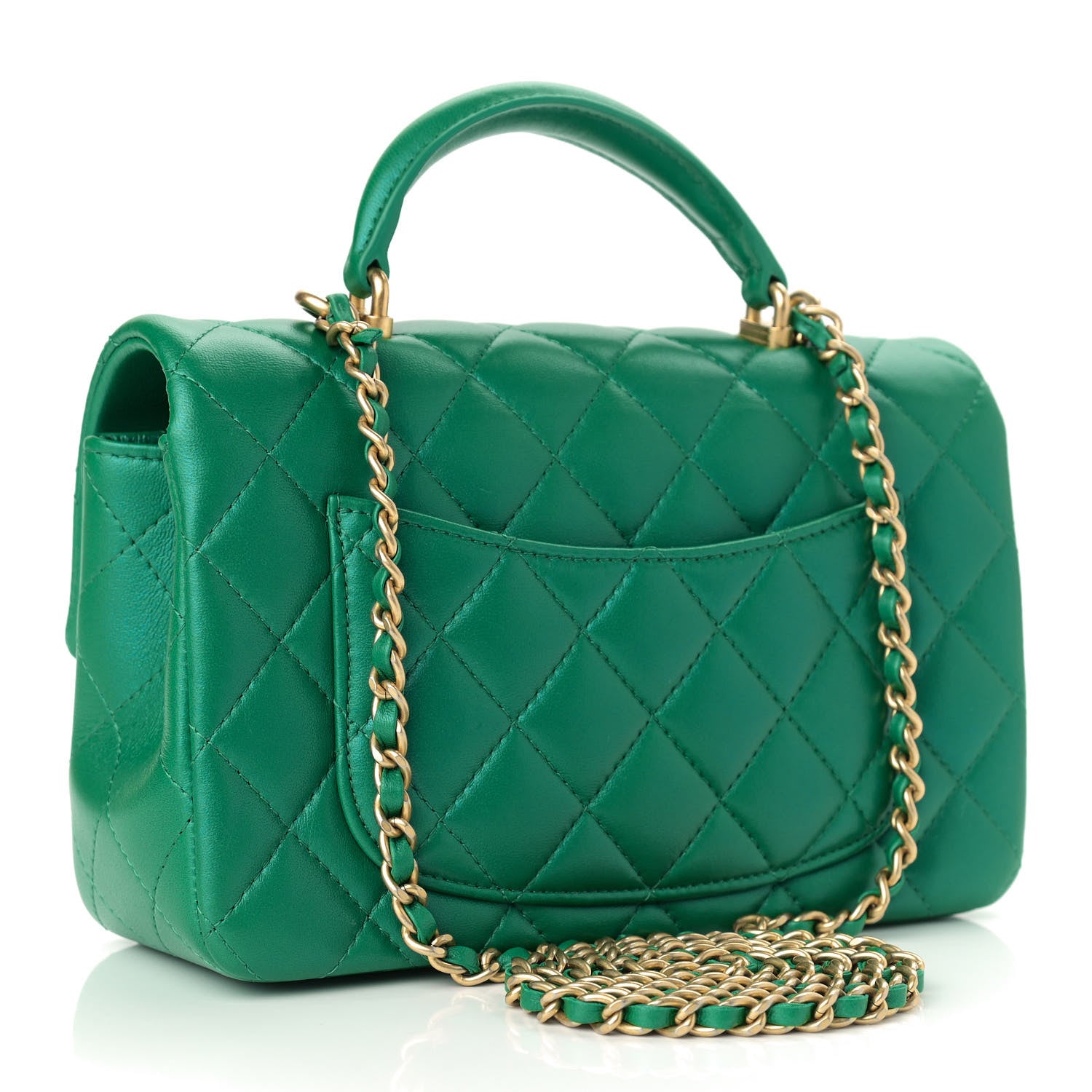 Chanel Iridescent Lambskin Quilted Mini Top Handle Rectangular Flap Green 3 of 9