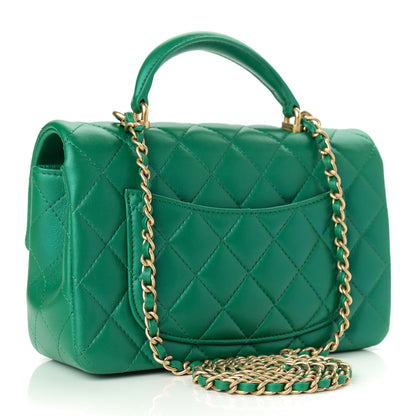 Chanel Iridescent Lambskin Quilted Mini Top Handle Rectangular Flap Green 3 of 9