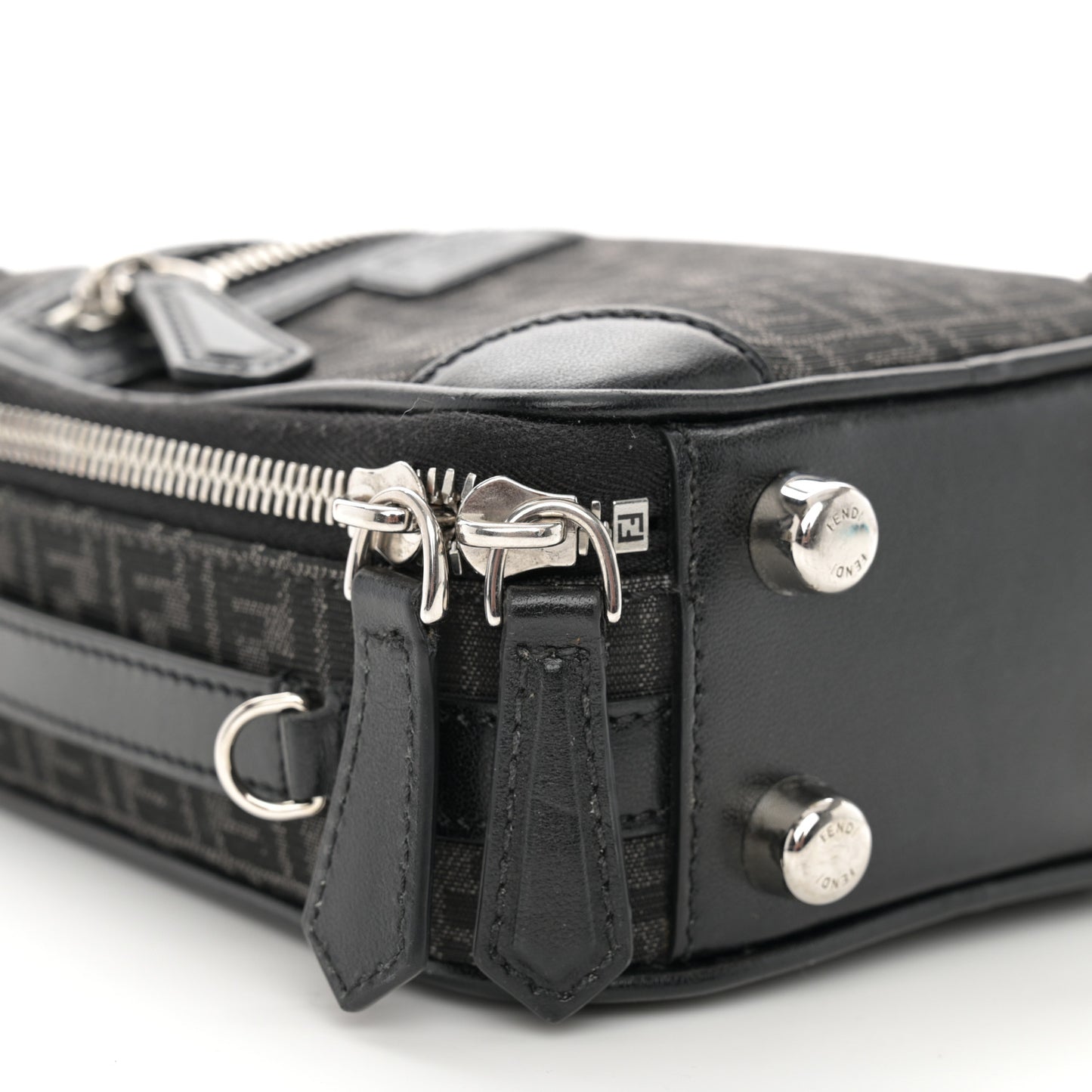 Recycled Fabric Jacquard Vitello Astro Micro FF Mini Trolley Bag Asfalto Black