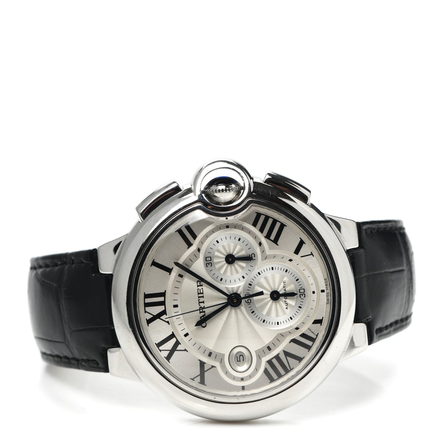 Stainless Steel Alligator 44mm Ballon Bleu De Cartier Chronograph Automatic Watch