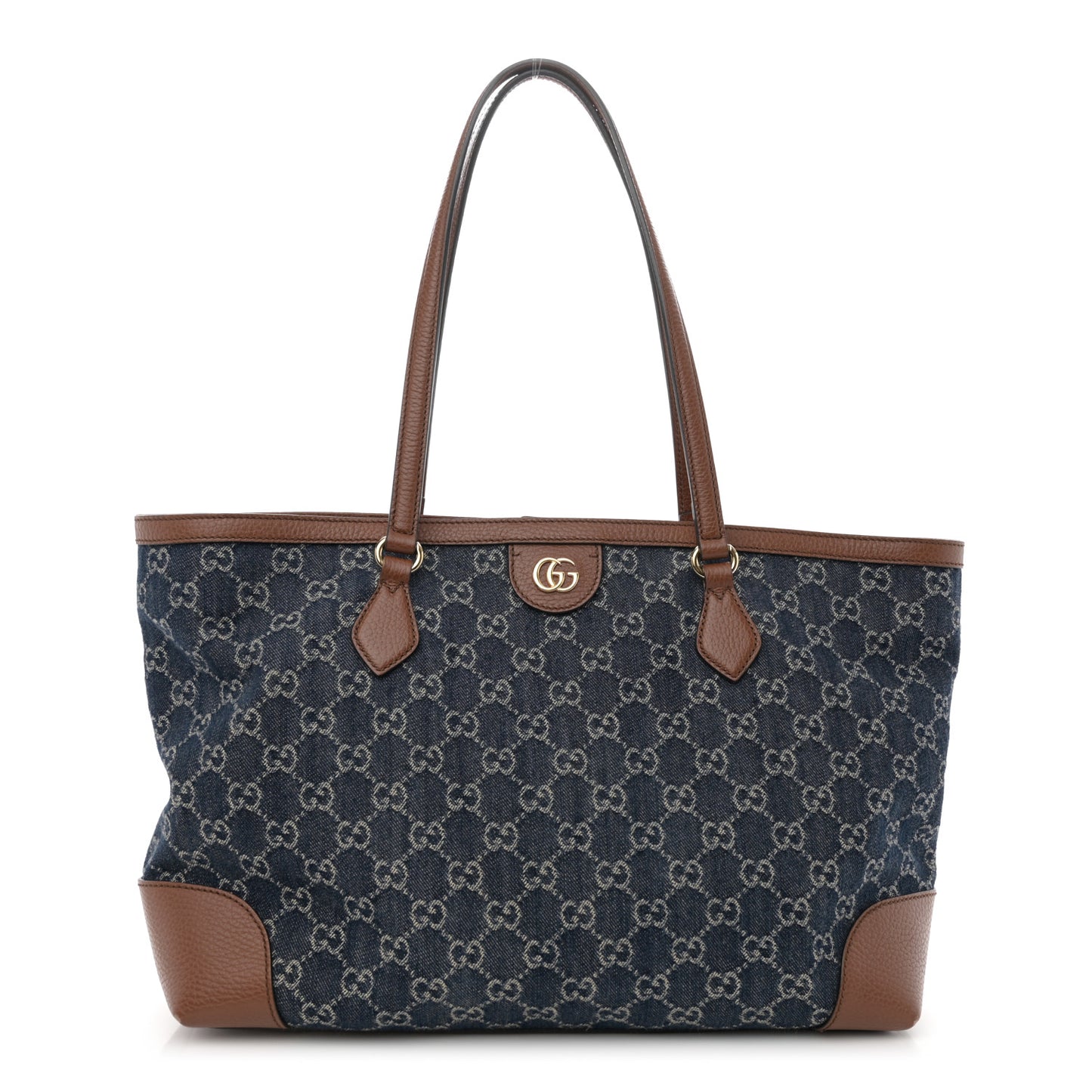 New Denim GG Monogram Medium Ophidia Shopping Tote Blue Tea Cuir