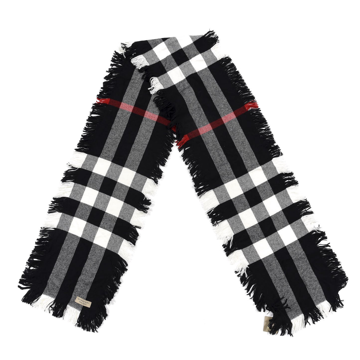 Wool Half Mega Check Fringe Scarf Black