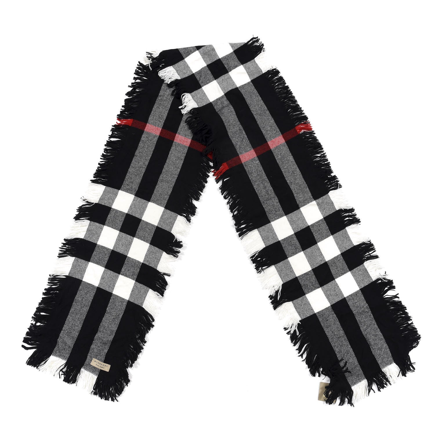 Burberry Wool Half Mega Check Fringe Scarf Black 1 of 4