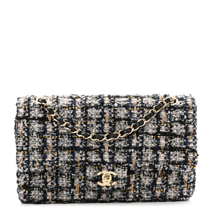 Chanel Glittered Tweed Quilted Medium Double Flap Navy Blue 1 of 12