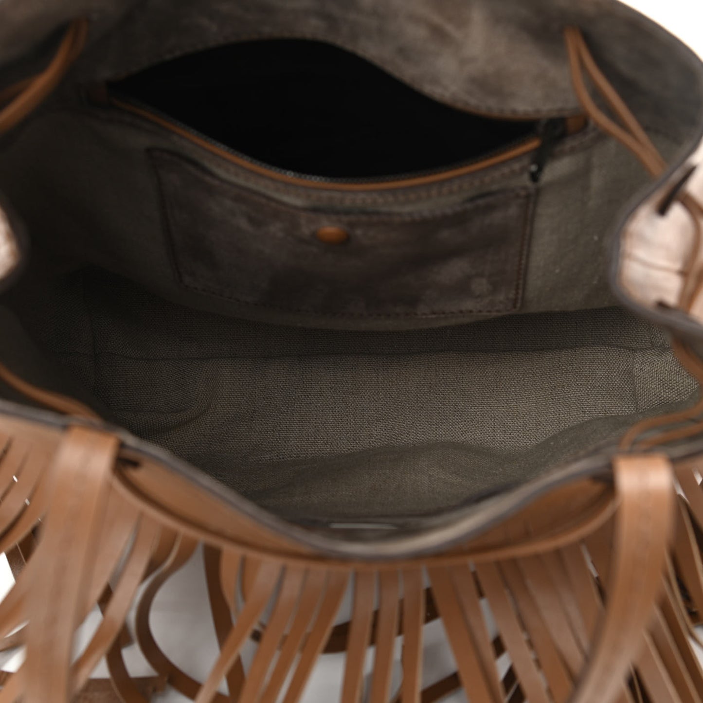 Montana Calf Fringe Trimmed Bucket Bag Cannella
