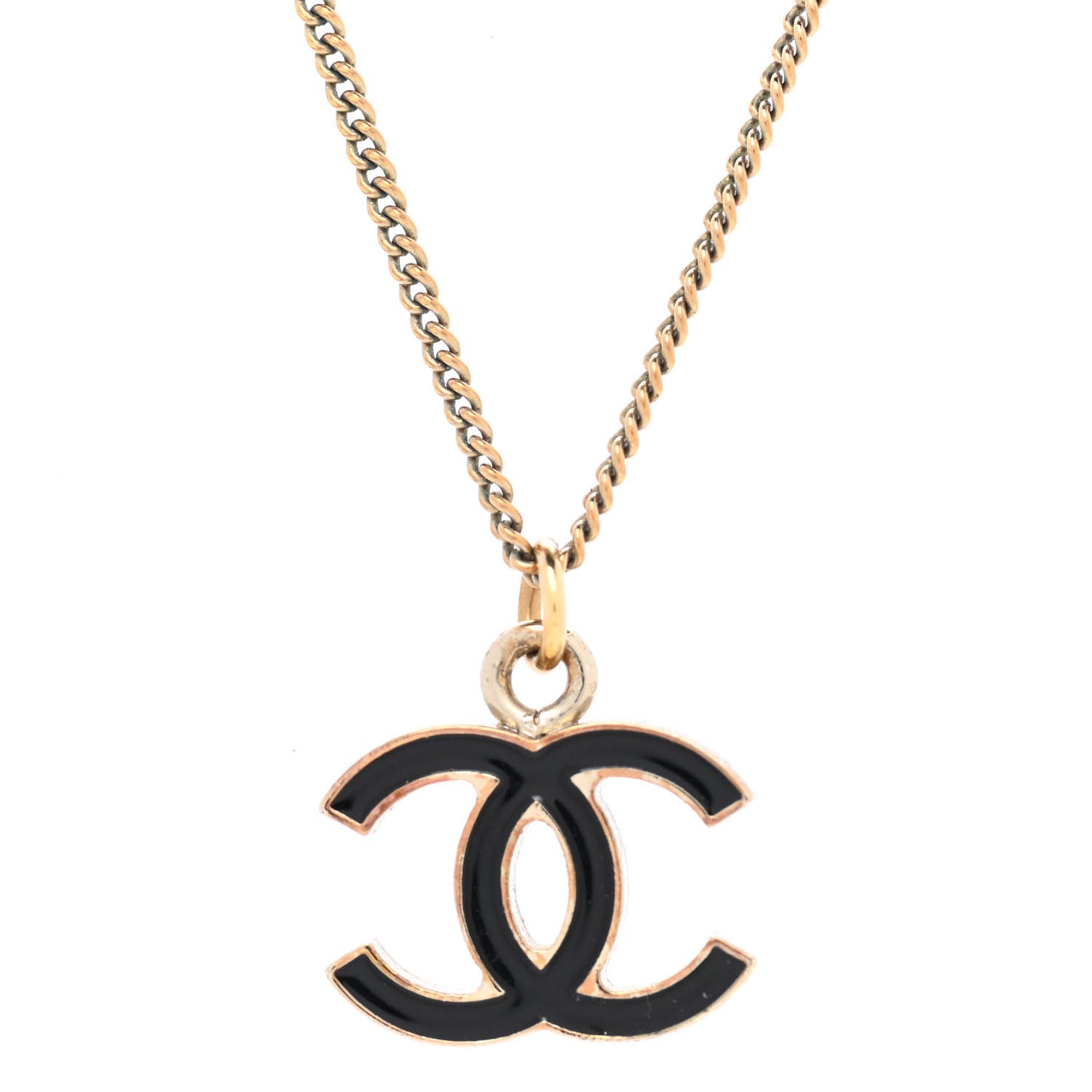 Metal Enamel CC Chain Necklace Gold Black
