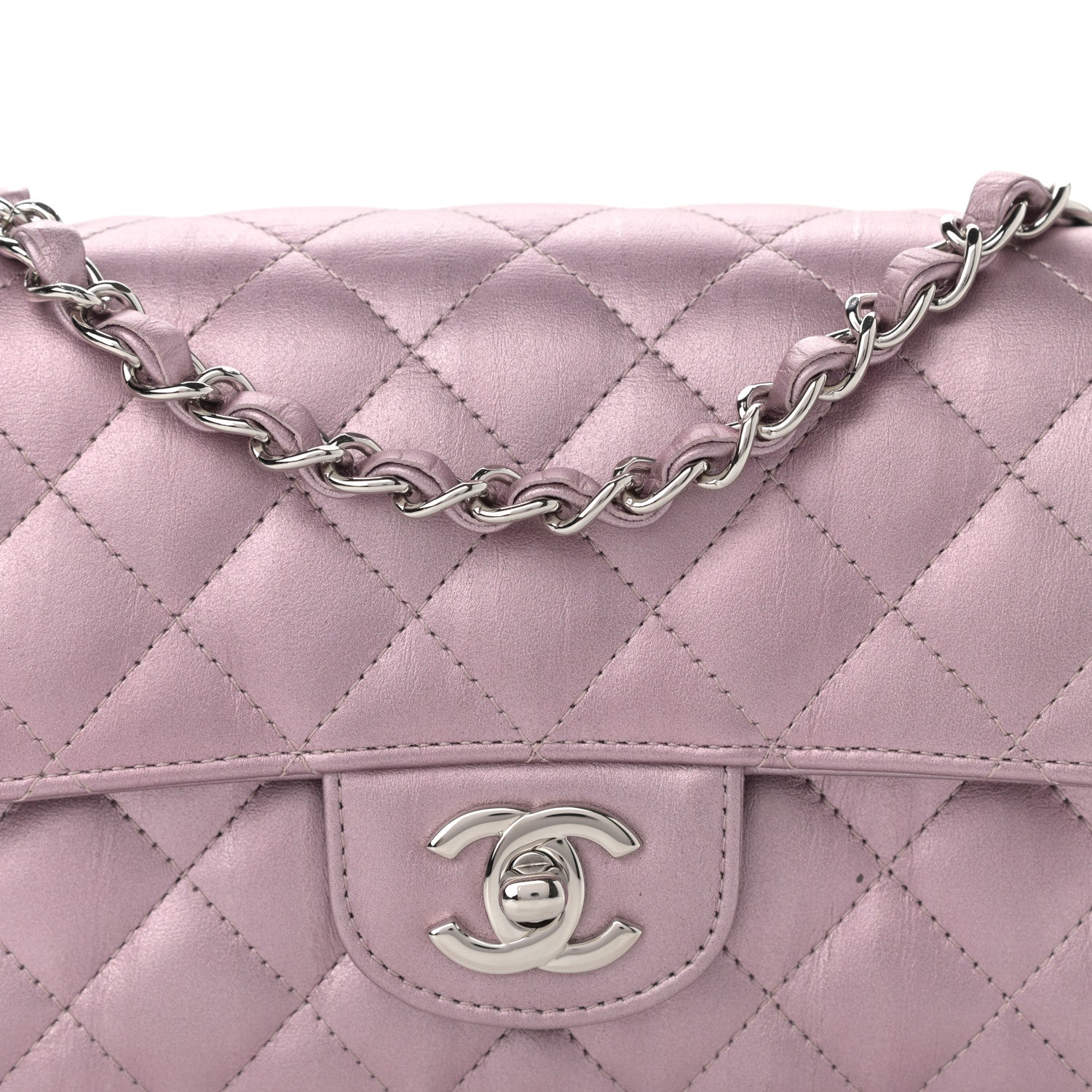 Chanel Metallic Calfskin Quilted Mini Rectangular Flap Pink 8 of 11