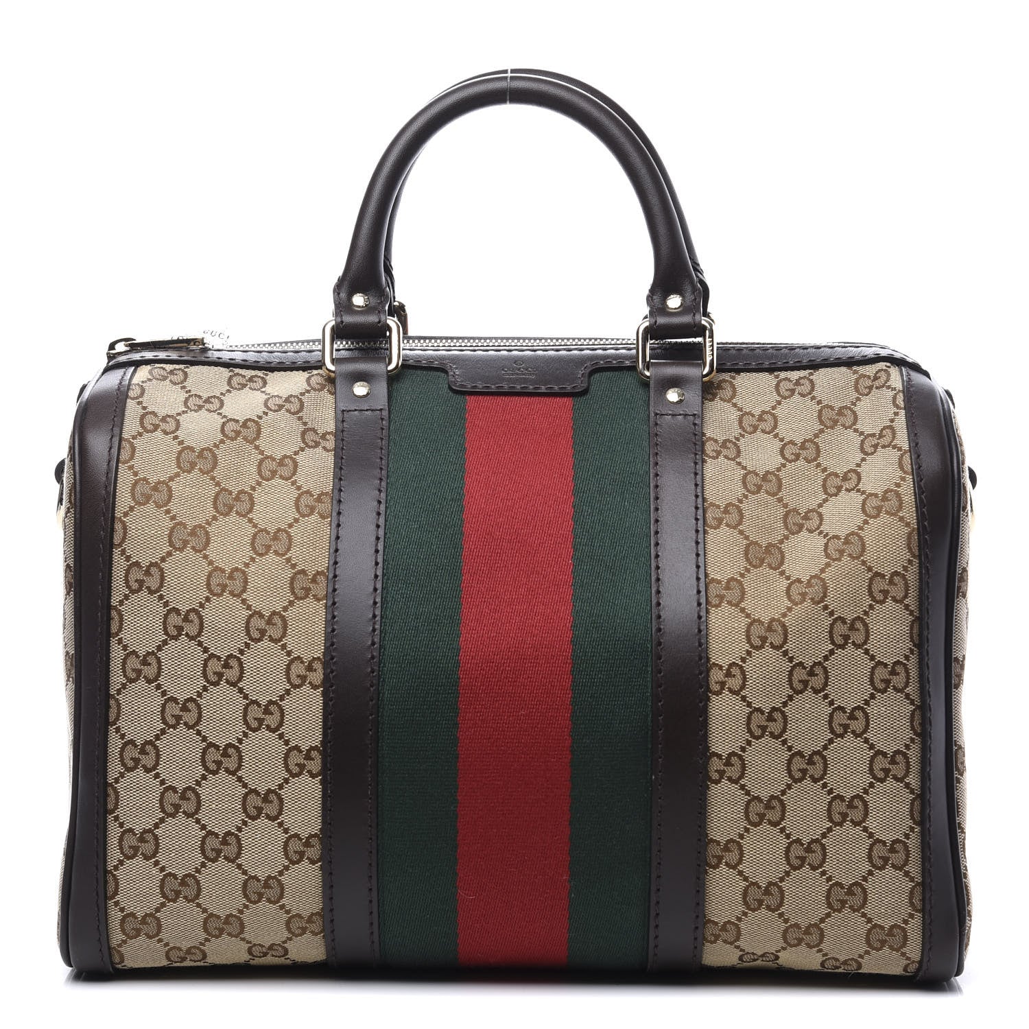 Gucci Monogram Vintage Web Medium Boston Dark Brown 1 of 10