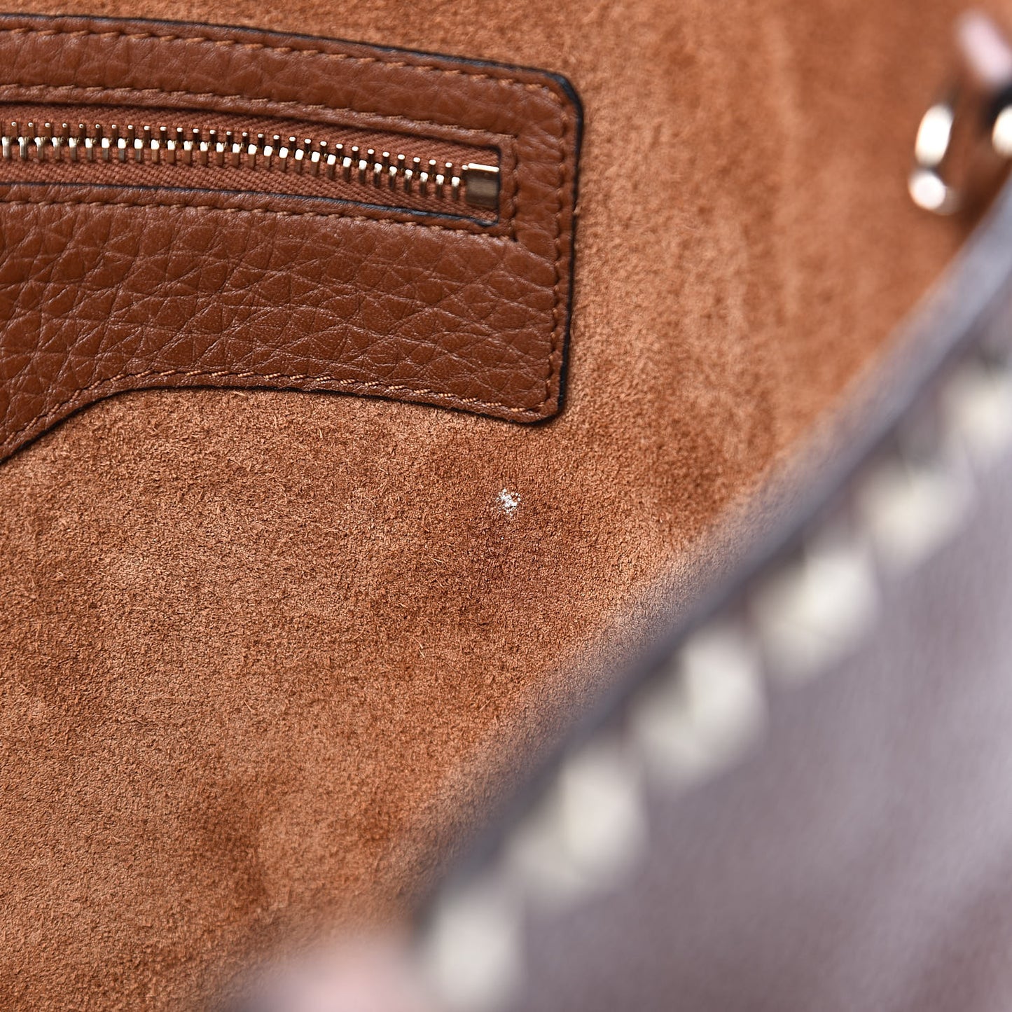 Grained Calfskin Small Rockstud Shoulder Tote Bright Cognac