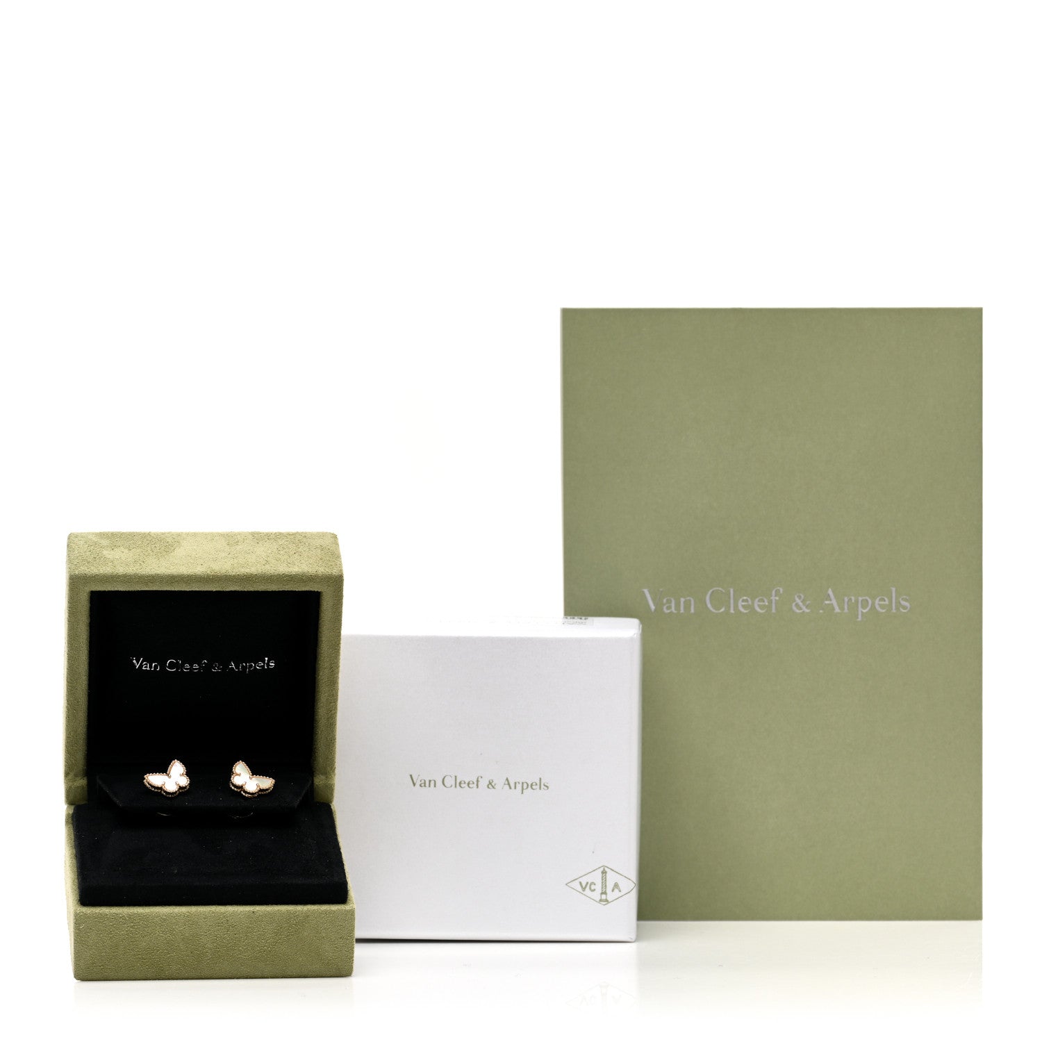Van Cleef & Arpels 18K Yellow Gold Mother of Pearl Sweet Alhambra Butterfly Earrings 5 of 5