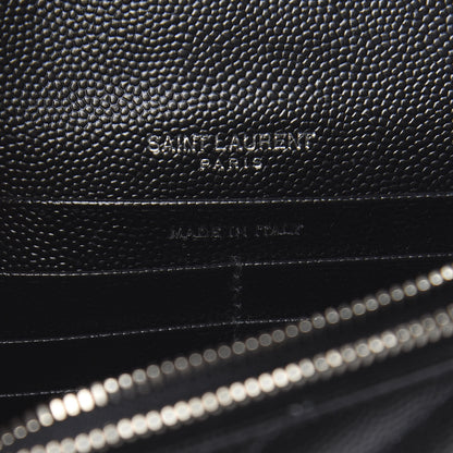 Saint Laurent Grain De Poudre Matelasse Chevron Monogram Envelope Chain Wallet Black 7 of 12
