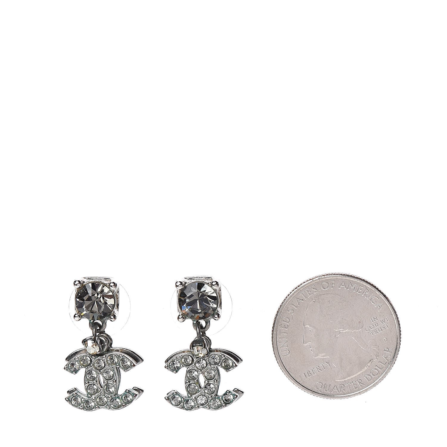 Chanel Crystal CC Drop Earrings Light Grey 2 of 7