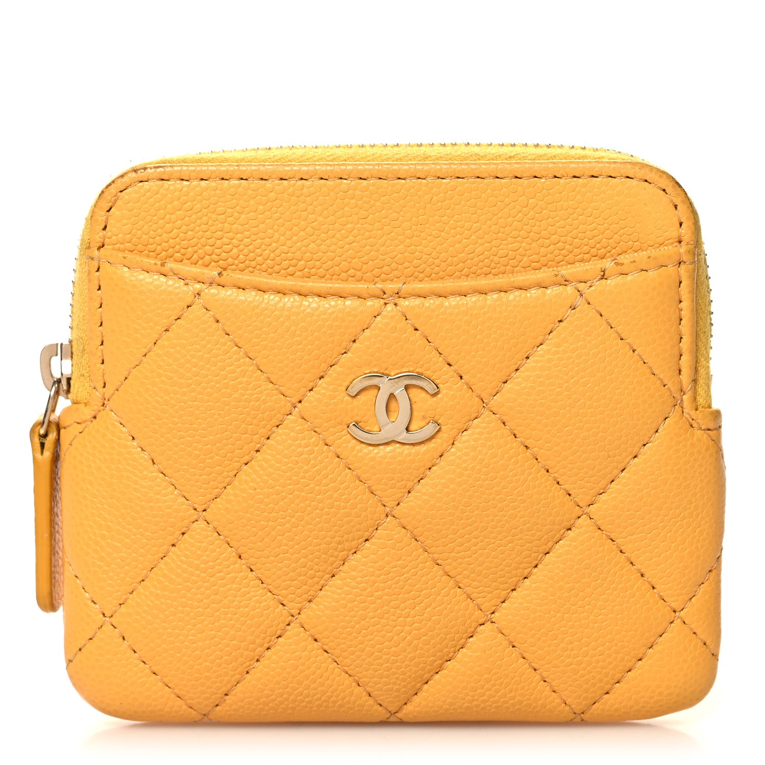 Chanel Caviar Quilted Zip Card Holder Wallet Yellow 1 of 9