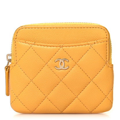 Chanel Caviar Quilted Zip Card Holder Wallet Yellow 1 of 9