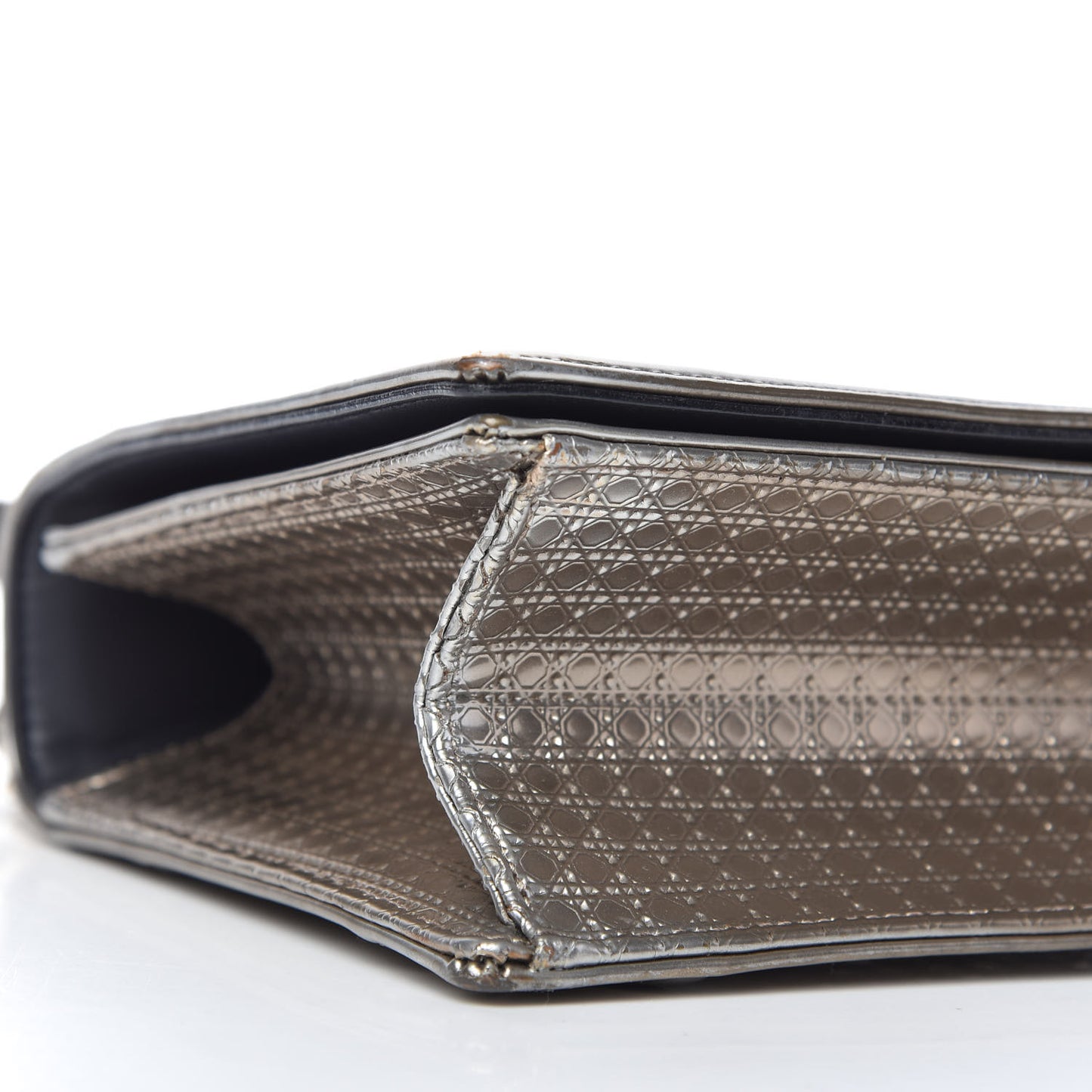Metallic Patent Micro-Cannage Medium Diorama Flap Bag Silver