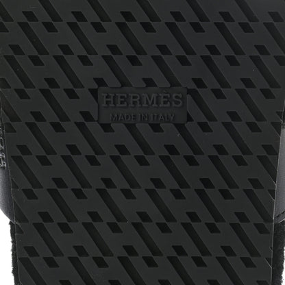 Hermes Calfskin Woolskin Womens Chypre Sandals 37 Black 6 of 9