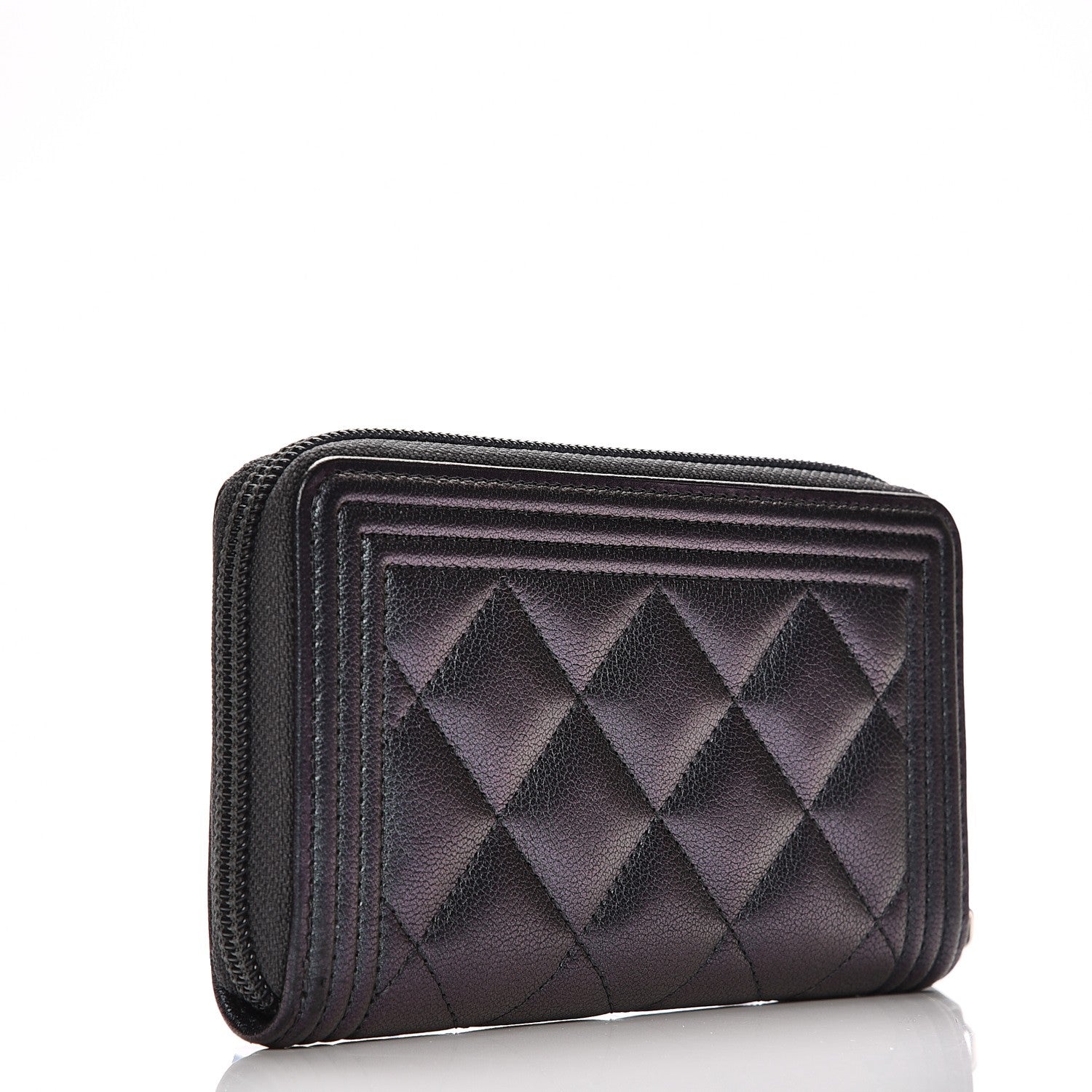 Chanel Iridescent Goatskin Quilted Small Boy Zip Around Wallet Purple 3 of 9