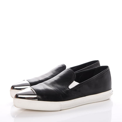 Miu Miu Nappa Metal Cap Toe Slip On Sneakers 36 Black Silver 3 of 14