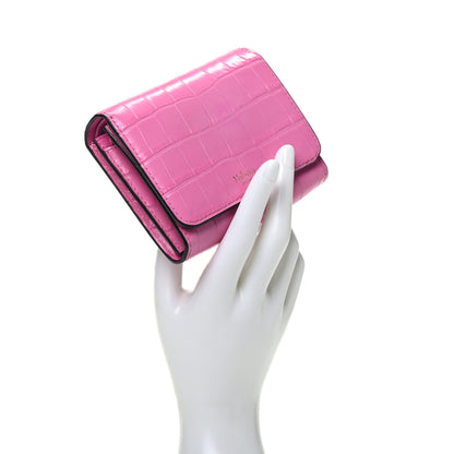 Mulberry Crocodile Embossed Calfskin Small French Continental Wallet Raspberry Pink 2 of 8