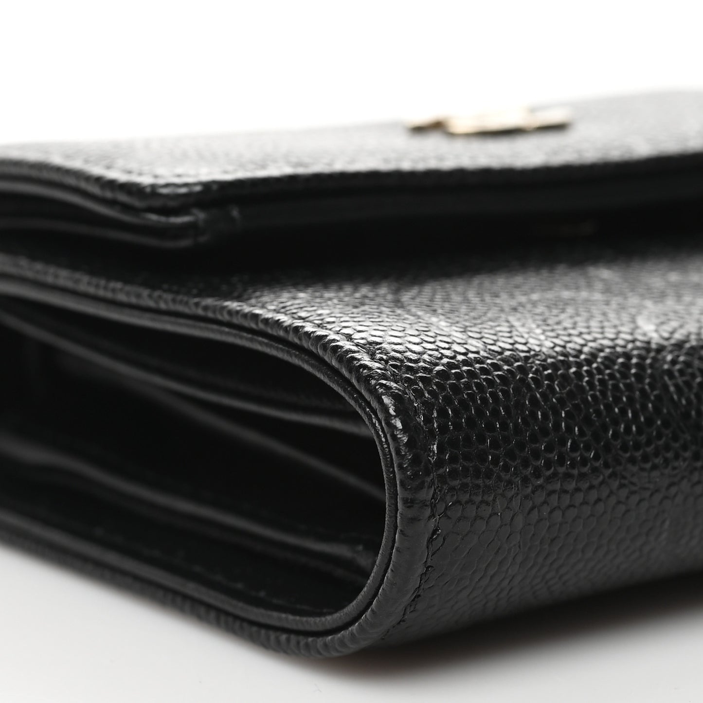 Caviar Camellia Embossed Compact Wallet Black