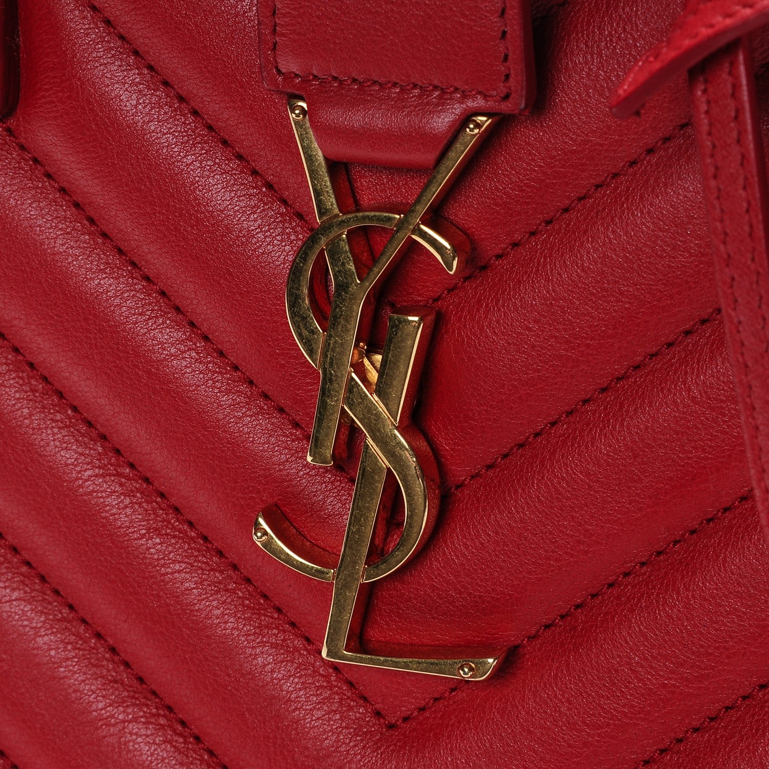 Saint Laurent Calfskin Matelasse Chevron Small Monogram Cabas Lipstick Red 8 of 15