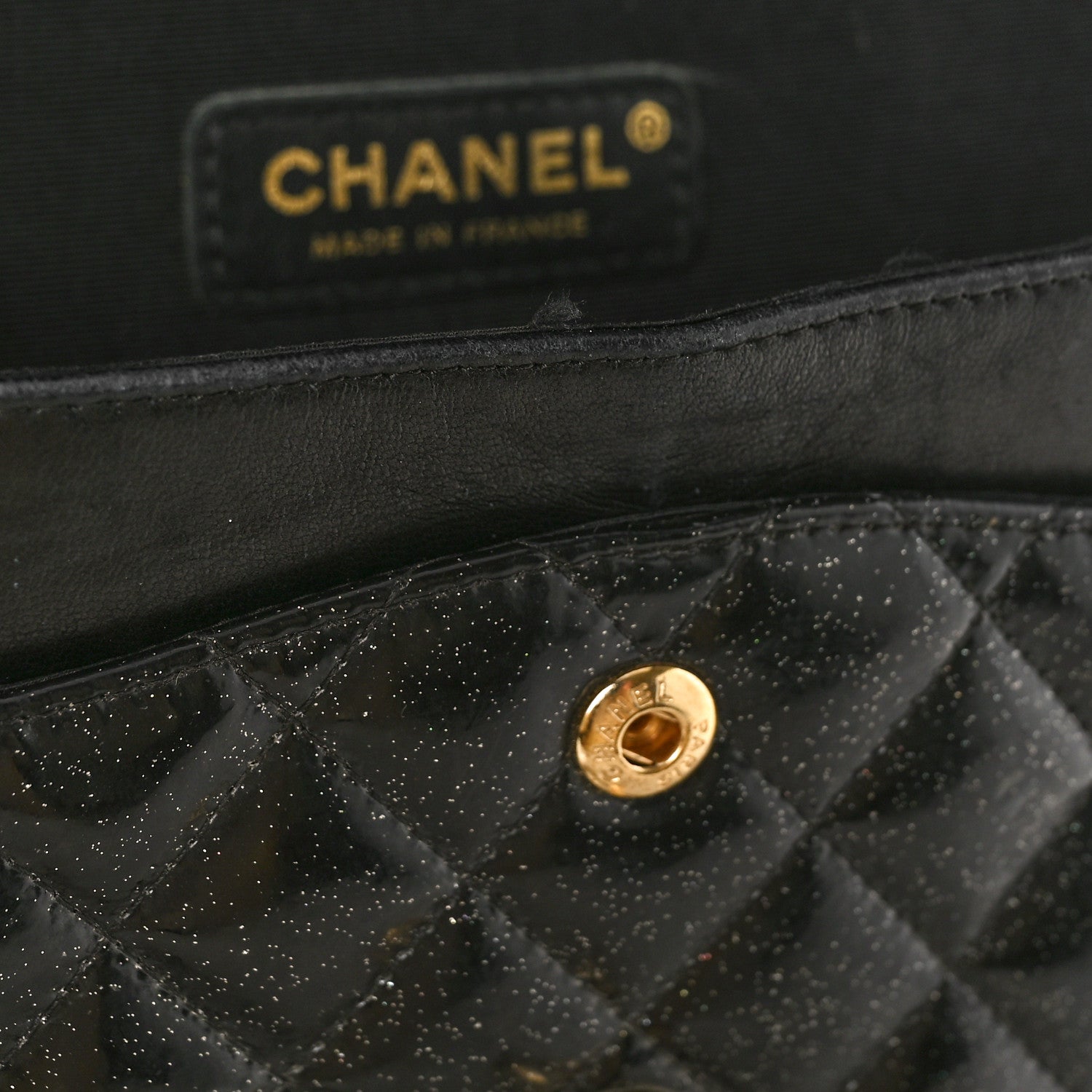 Chanel Patent Quilted Sparkle Glitter Medium Double Flap Black 11 of 14