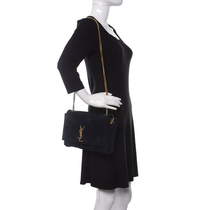 Saint Laurent Smooth Calfskin Suede Medium Reversible Monogram Kate Satchel Navy 2 of 17