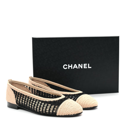 Chanel Raffia Cap Toe Ballerina Flats 39 Black Beige 10 of 10
