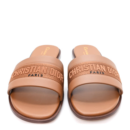 Christian Dior Calfskin Canvas Embroidered Dway Flat Slide Sandals 40 Camel 3 of 10