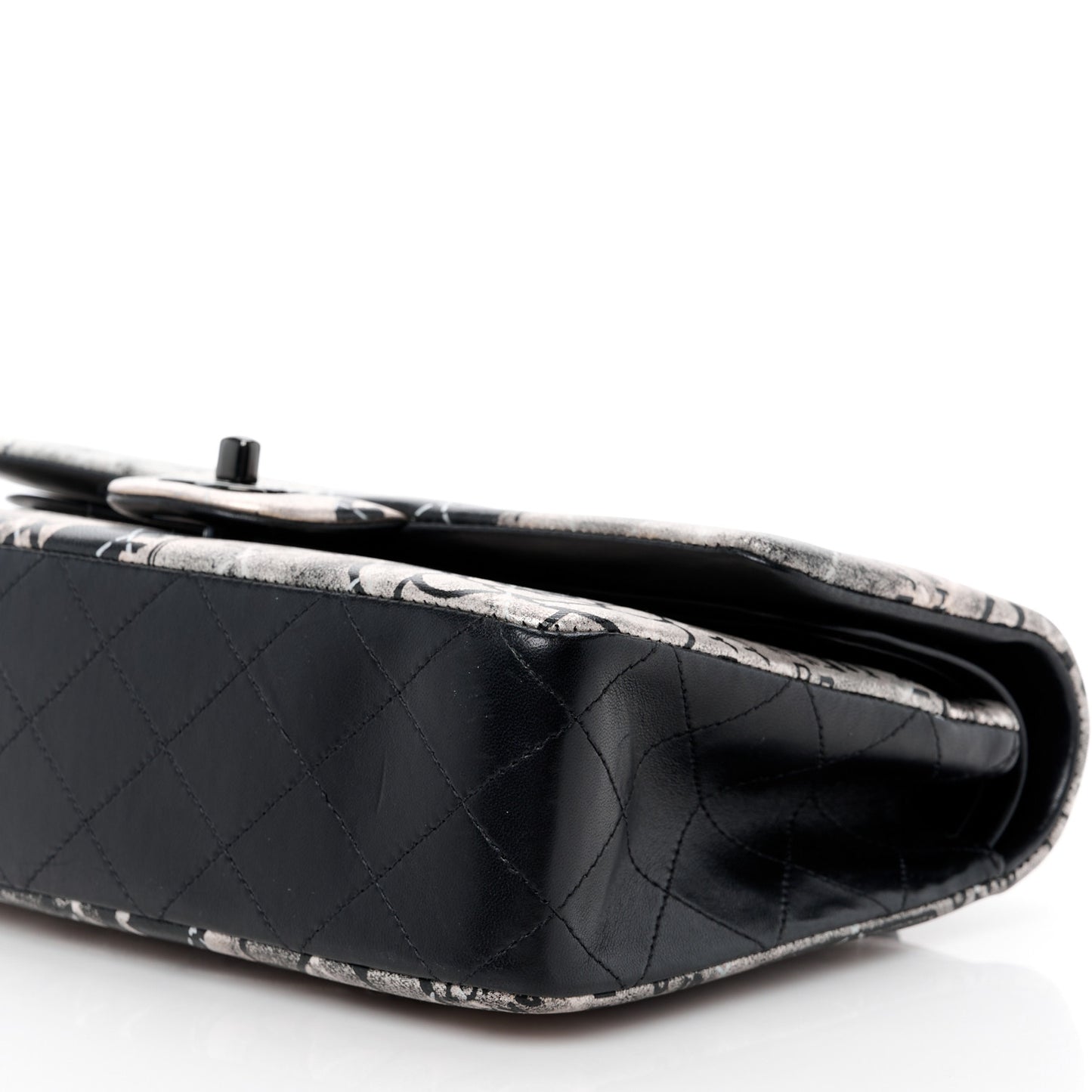 Metallic Lambskin Painted Feministe Newsprint Medium Double Flap So Black