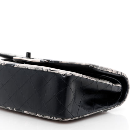 Chanel Metallic Lambskin Painted Feministe Newsprint Medium Double Flap So Black 11 of 15