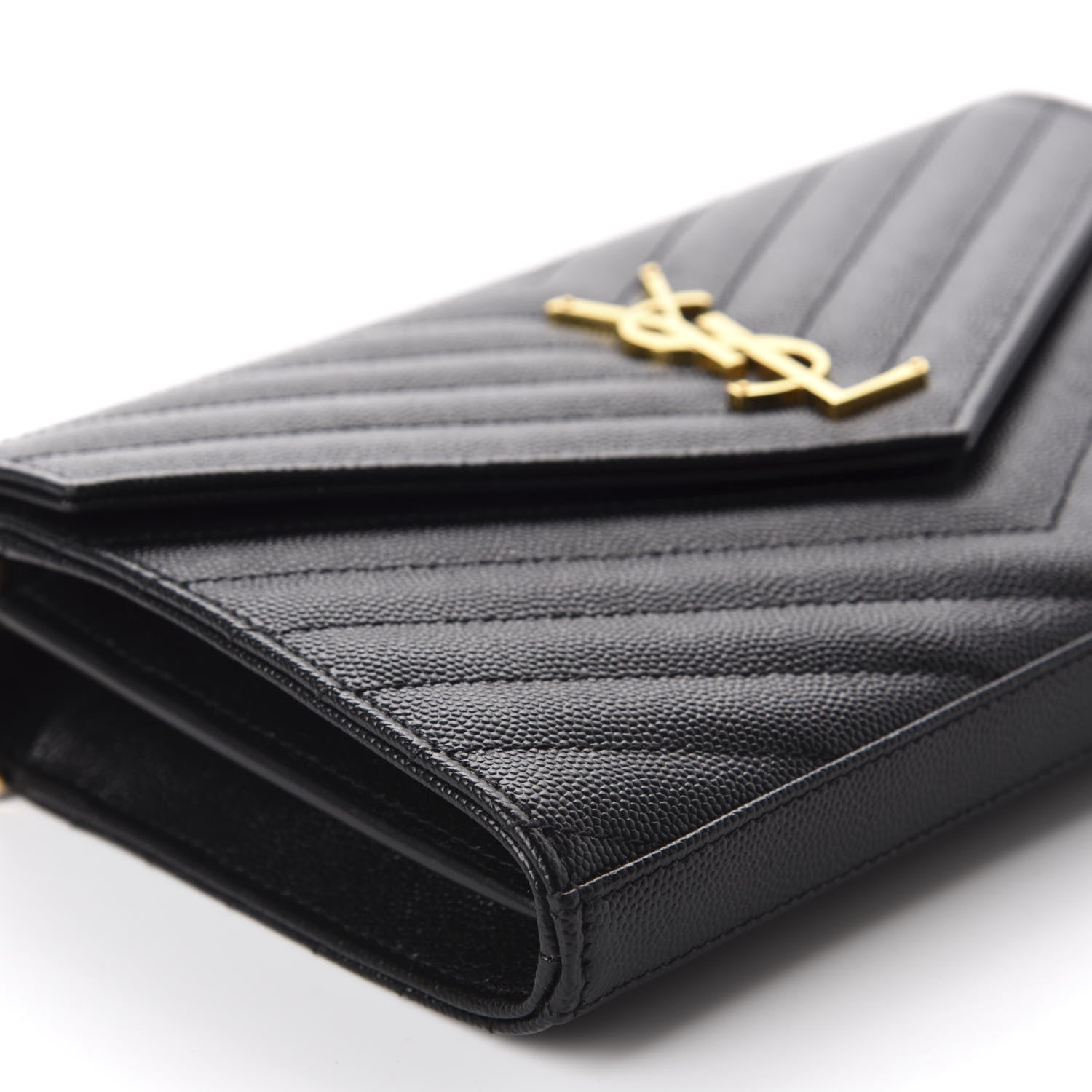 Saint Laurent Grain De Poudre Matelasse Chevron Monogram Chain Wallet Black 6 of 10