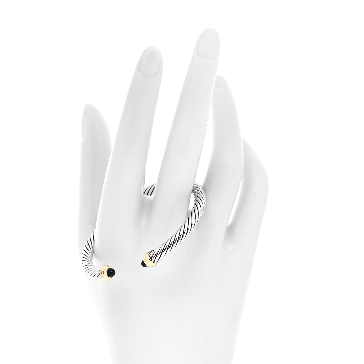 Sterling Silver 18K Yellow Gold Black Onyx 4mm Cable Classics Bracelet