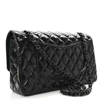 Chanel Shiny Crumpled Calfskin Quilted Medium Double Flap So Black 3 of 10