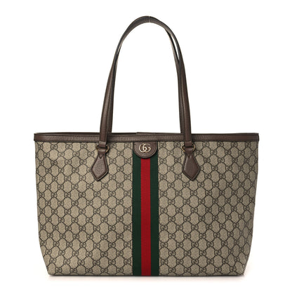 Gucci GG Supreme Monogram Textured Calfskin Web Medium Ophidia Shopping Tote Beige Ebony New Acero 1 of 9