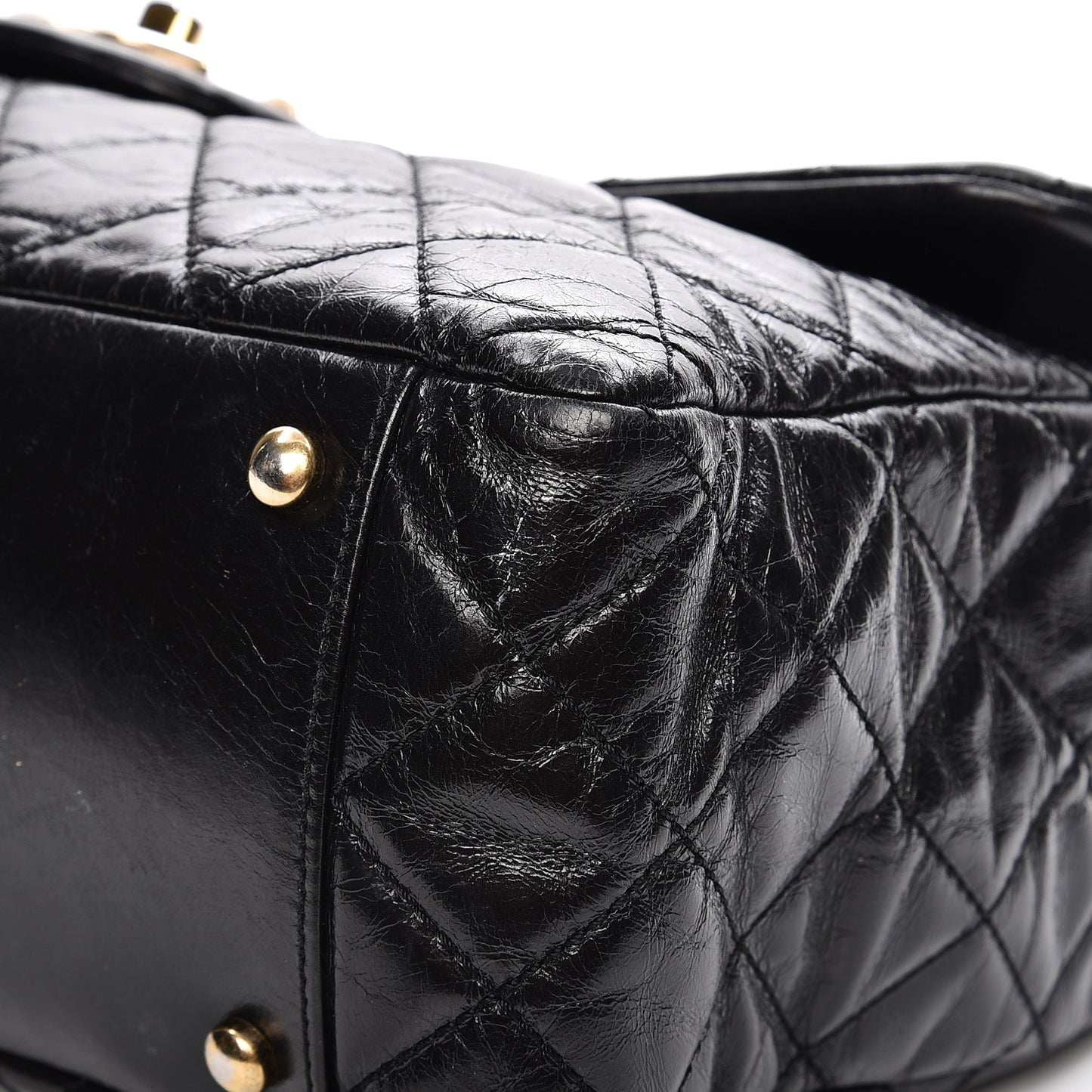 Glazed Calfskin Castle Rock Large Flap Black Burgundy